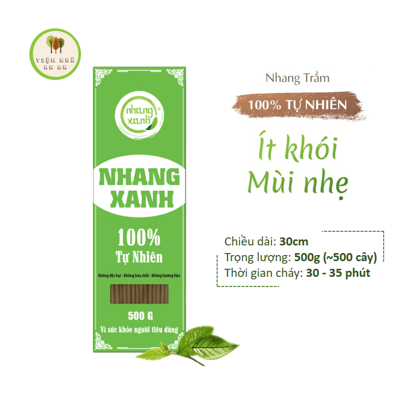 Nhang Xanh Phổ Thông 30cm 500g - 100% Trầm Hương tự nhiên ít khói thơm dịu nhẹ an toàn sức khỏe