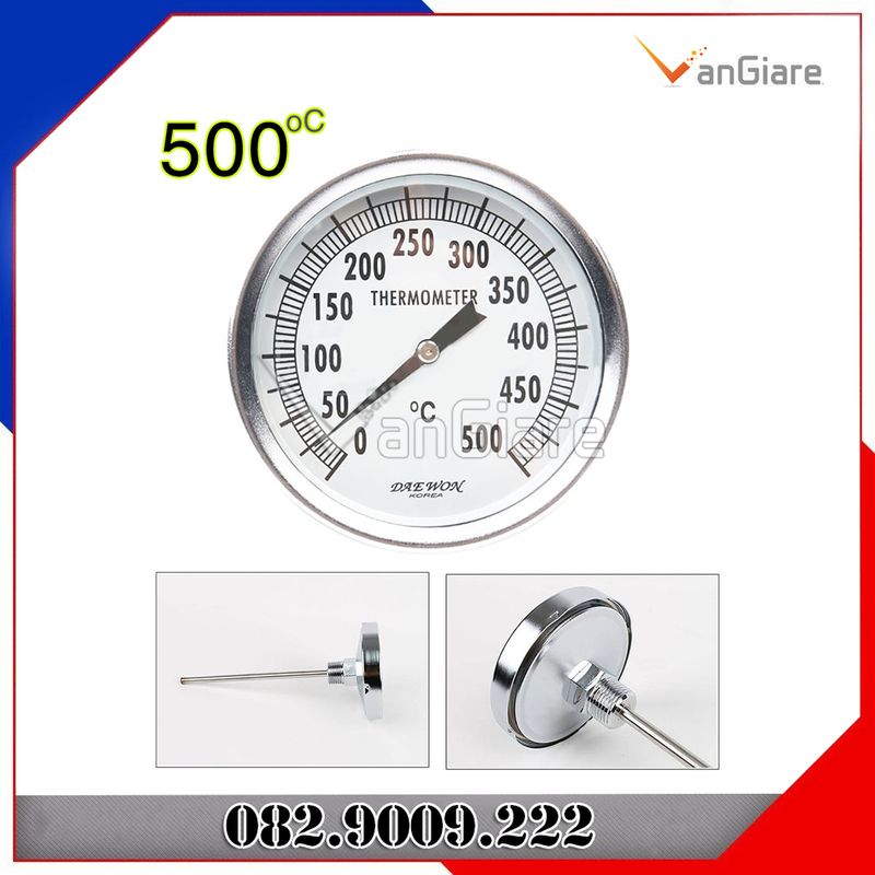Đồng hồ đo nhiệt độ 500 độ C inox chân sau DAEWON Hàn Quốc (lò hơi, lò sấy, lò nướng)