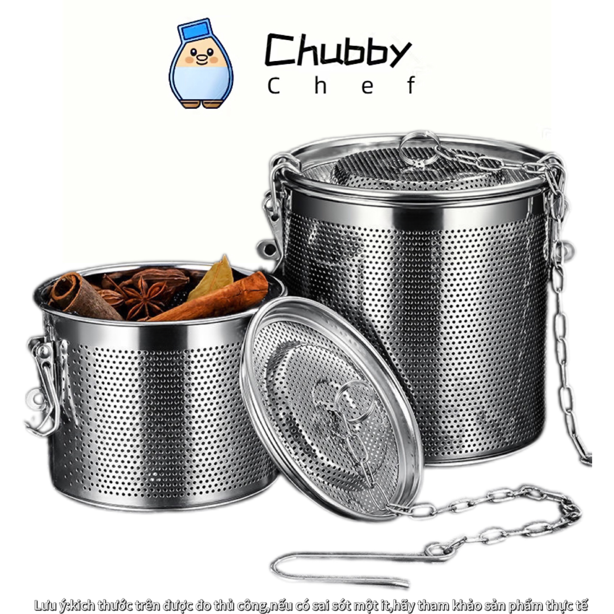 Bộ lọc gia vị inox cao cấp Chubby Chef dùng nấu phở, hầm xương, ngâm trà (đựng khoảng 30-1500g gia vị)