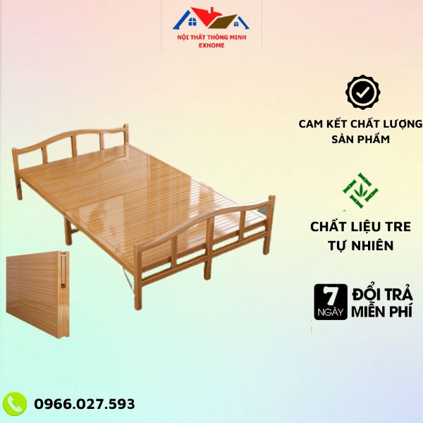 Giường tre gấp gọn thông minh, nằm thư giãn từ tre tự nhiên an toàn tiện lợi thân thiện môi trường