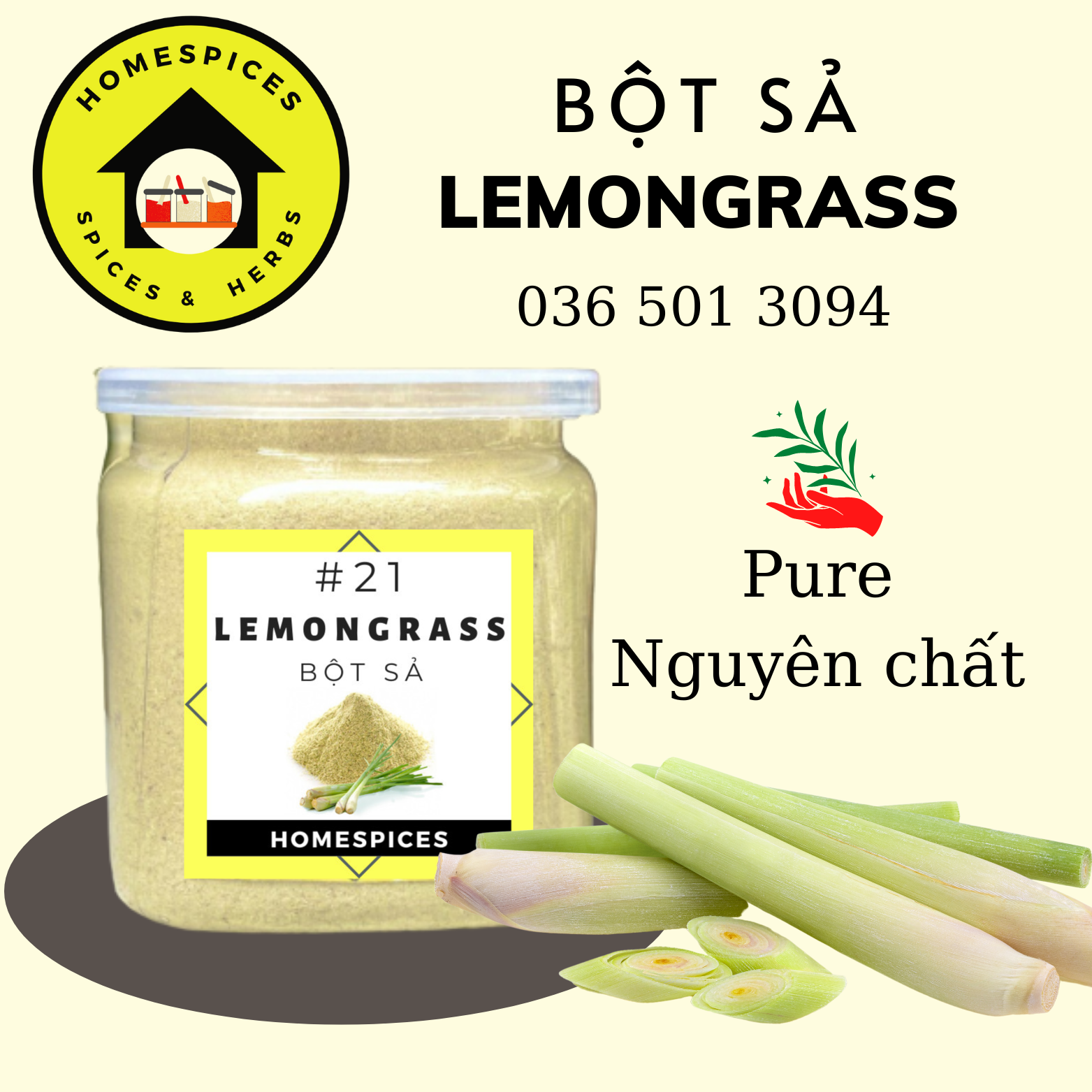 (VOUCHER FREESHIP BÊN DƯỚI) Bột sả nguyên chất- Lemongrass powder dùng để ướp thịt,cá, tạo mùi đặc trưng hoặc uống giảm cân HOMESPICES gia vị của mọi nhà - Lemongrass ground - bột xả- bột gia vị gia vị nấu ăn nhà bếp homespices