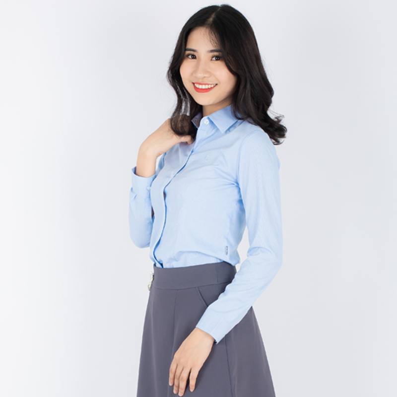 Áo sơ mi nữ dài tay sọc thẳng thái hòa 640-14