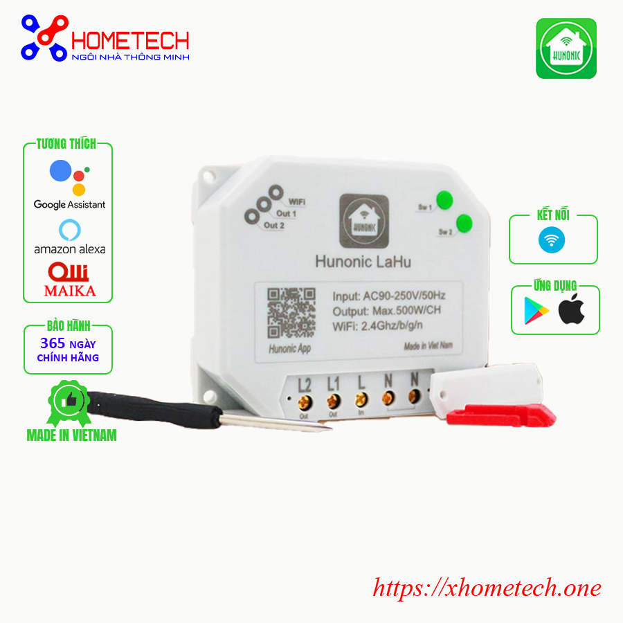 Công tắc thông minh wifi Hunonic Lahu 2 kênh , Công tắc thông minh kết nối Wifi
