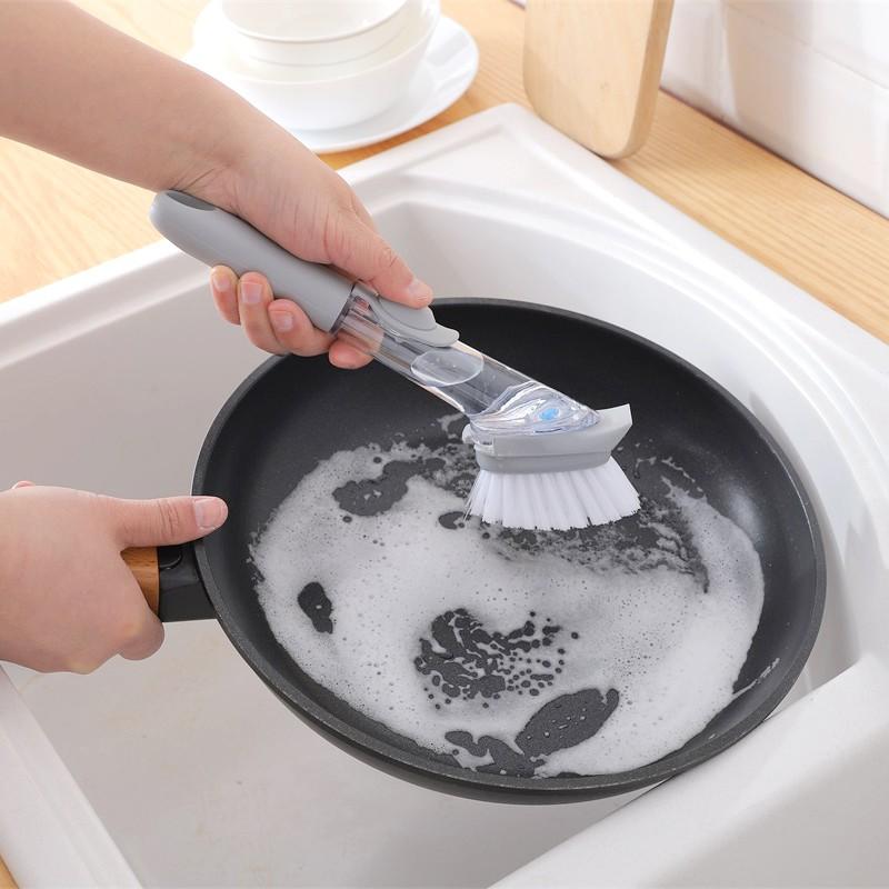 Chổi Cọ Chùi Đồ Dùng Nhà Bếp Thông Minh Có Khay Đựng Dung Dịch Vệ Sinh Siêu Tiện Lợi, Dụng Cụ Lau Rửa Nhà Bếp