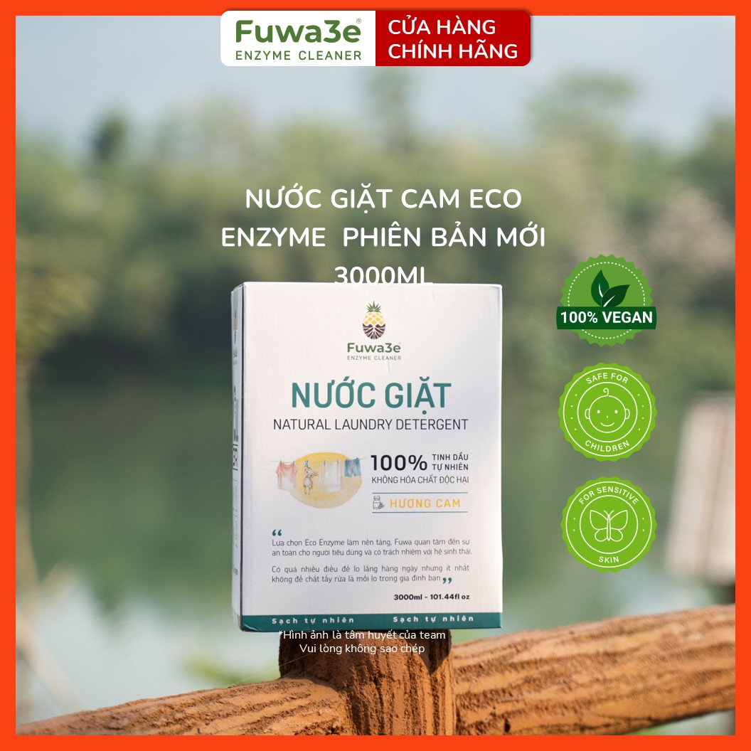 Nước giặt hữu cơ FUWA3E enzyme sinh học từ dứa Fuwa3e hộp 3L/ can 3.5L - sạch nhanh, an toàn cho da nhạy cảm