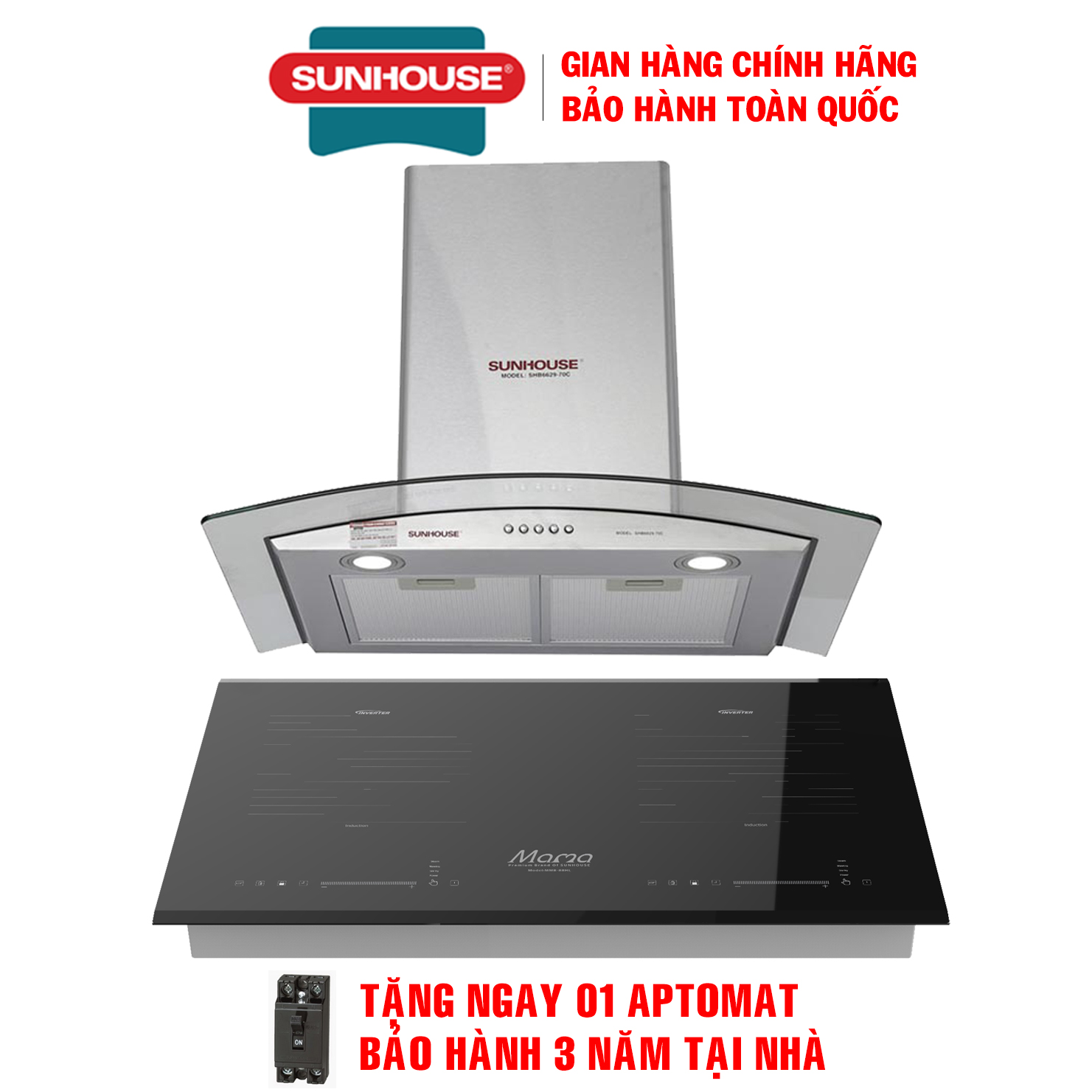 Combo Bếp từ đôi Sunhouse mama MMB-88HL + Máy hút mùi kính cong Sunhouse SHB6629 - Bếp từ đôi bảo hành 36 tháng, Máy hút mùi bảo hành 18 tháng tại nhà