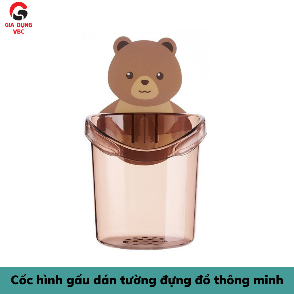 Ly Cốc Dán Tường Hình Gấu Nâu Đựng Bàn Chải Kem Đánh Răng Đồ Dùng Nhà Tắm Đa Năng, Cốc Dán Tường Hình Gấu Nâu Đựng Đồ Dùng Cá Nhân Siêu Tiện Lợi
