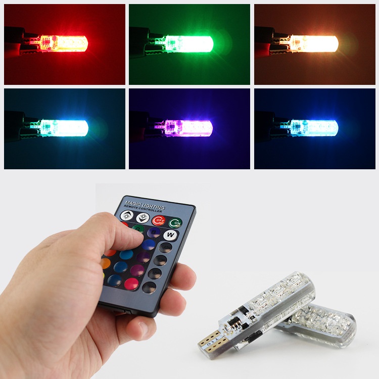 Đèn led t10 nháy 6 màu t10 5050 đổi hiệu ứng dùng remote led demi, đèn trần, đèn cốp, đèn đồng hồ taplo đổi màu rgb