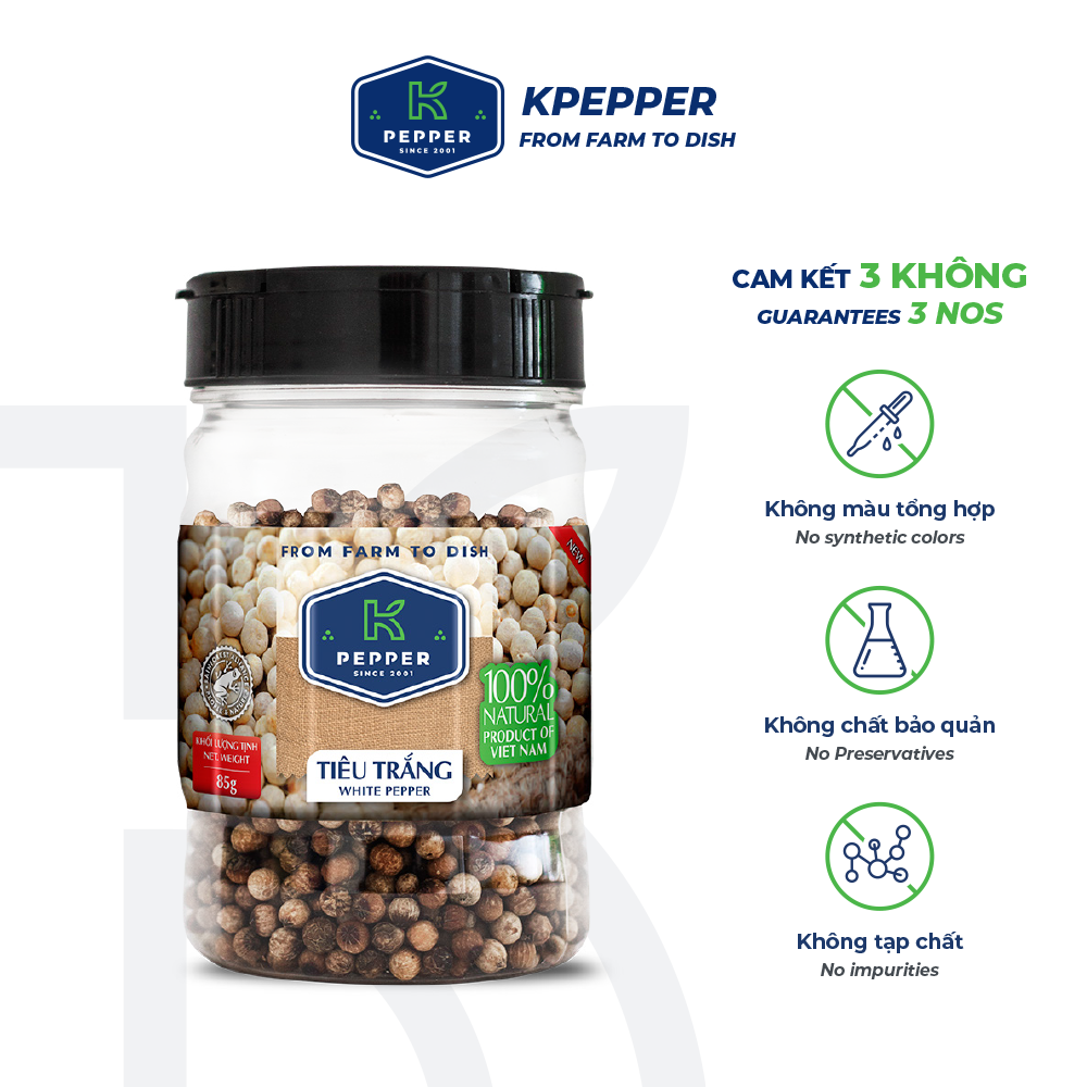 Tiêu trắng hạt hũ 85gr - K Pepper