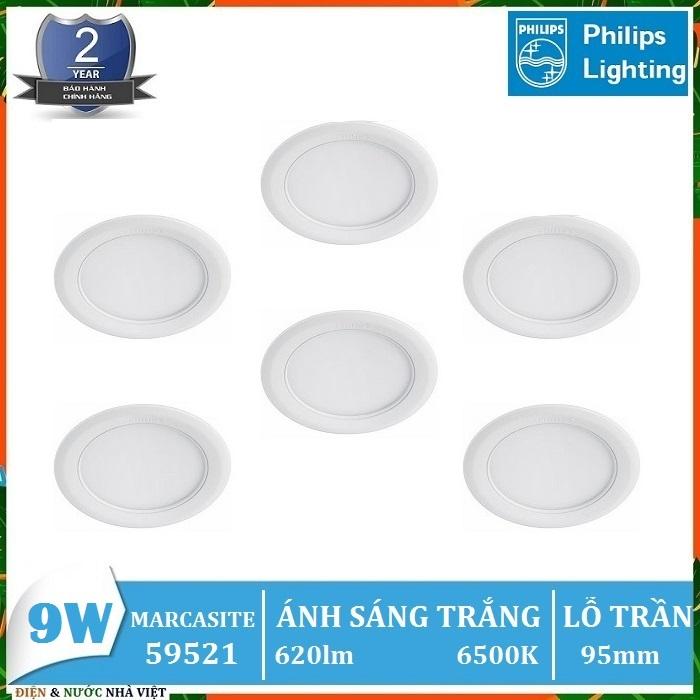 Combo 6 bộ - bóng đèn led 9w - 59521 & 12w - 59522 & 14w - 59523 philips marcasite âm trần downlight kiểu tròn