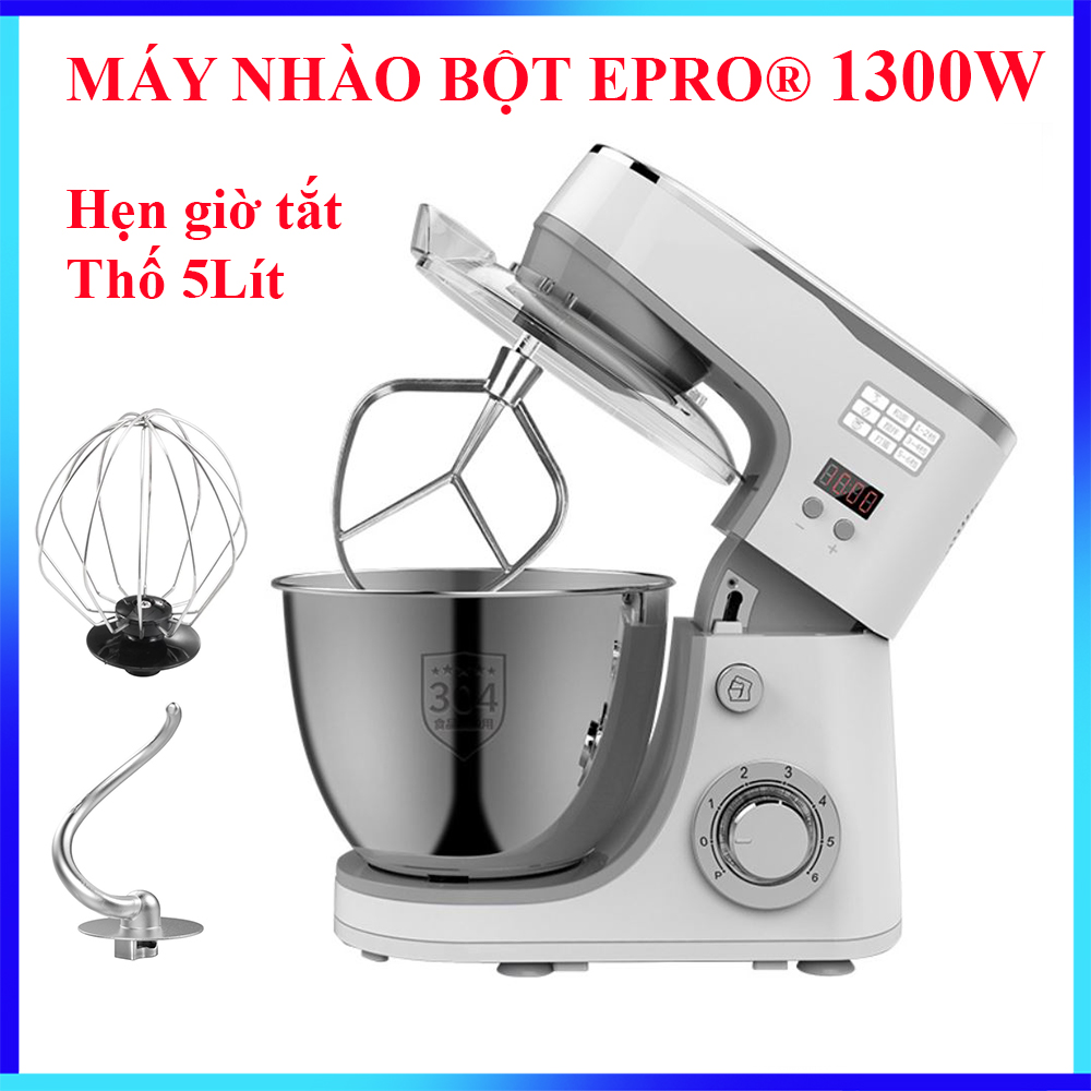 Máy đánh trứng, trộn bột để bàn EPRO 1300W, thố Inox 5L, Chức năng hẹn giờ tắt máy. Máy nhào bột, trộn salad, đánh bông trứng đa năng... bảo hành 1 năm
