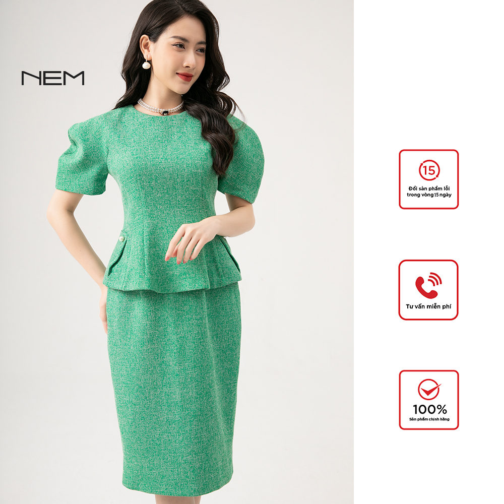 Đầm pepulum tay bồng nem fashion d17702