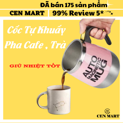 Cốc pha cafe tự khuấy nhựa inox tay cầm Cốc khuấy cafe ruột inox