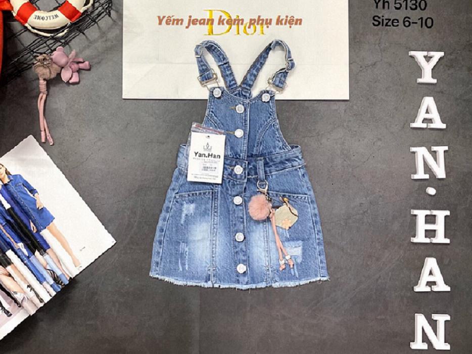 Váy Yếm jean bé gái, Yếm jean kèm phụ kiện xinh xắn cho bé gái