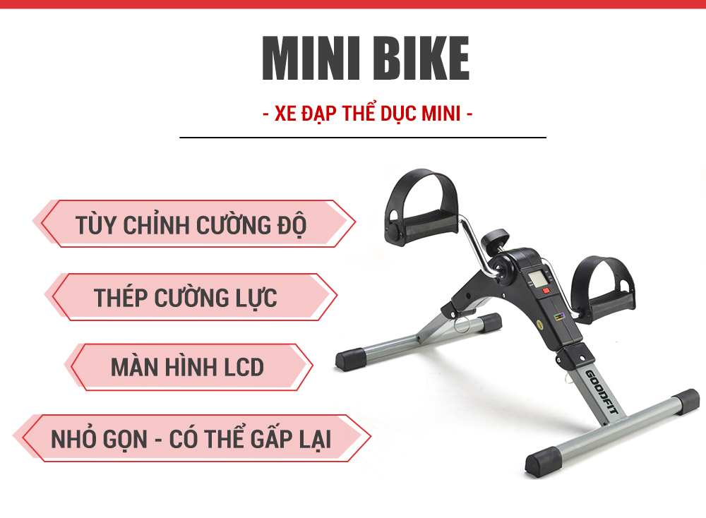 Xe đạp thể dục mini tại nhà gấp gọn GoodFit GF002MB, bàn đạp kháng lực phục hồi chức năng chân tay.