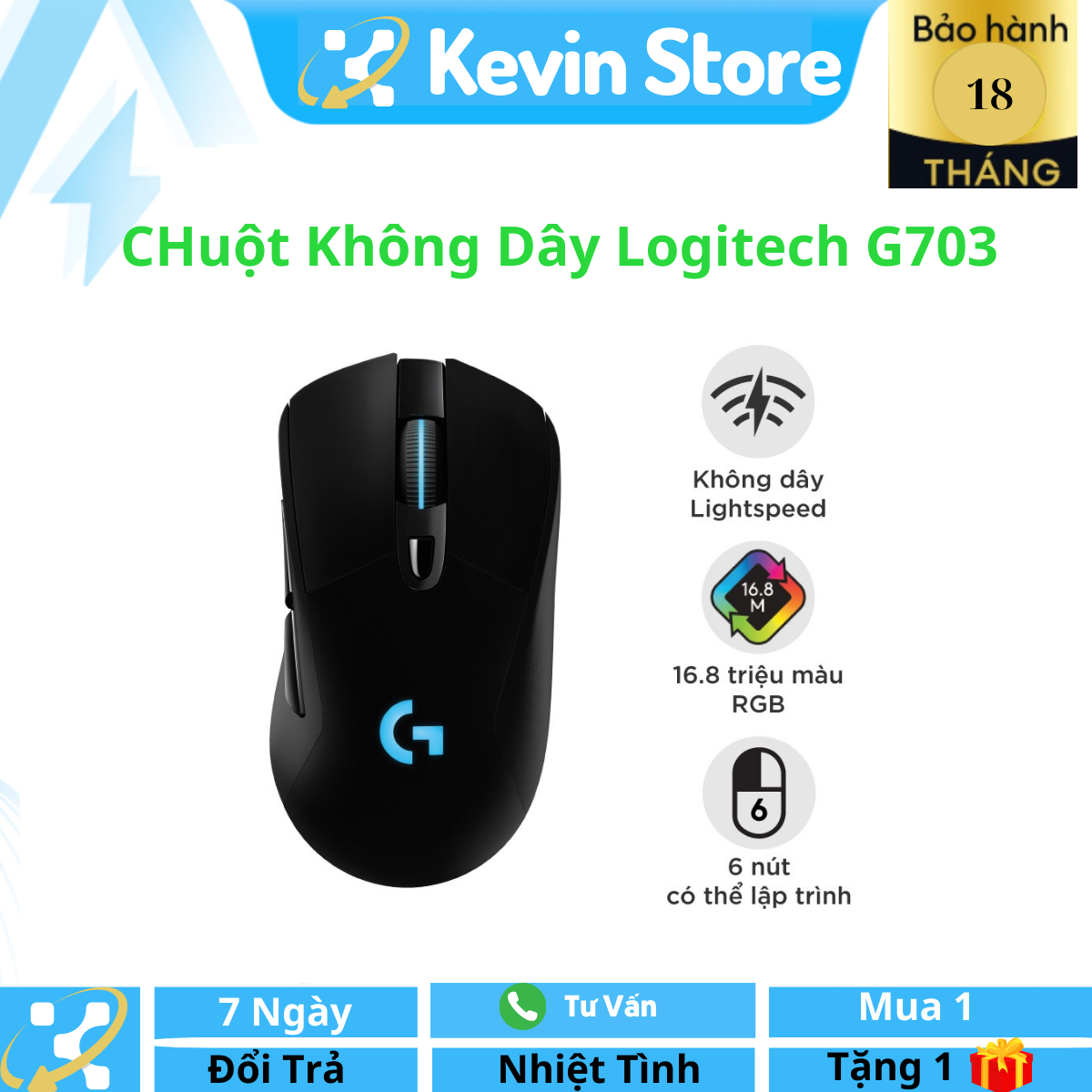 (HCM-FREESHIP) Chuột Không Dây Logitech G703 Wireless có Led - Pin sạc,Chuột Chơi Game Không Dây Log