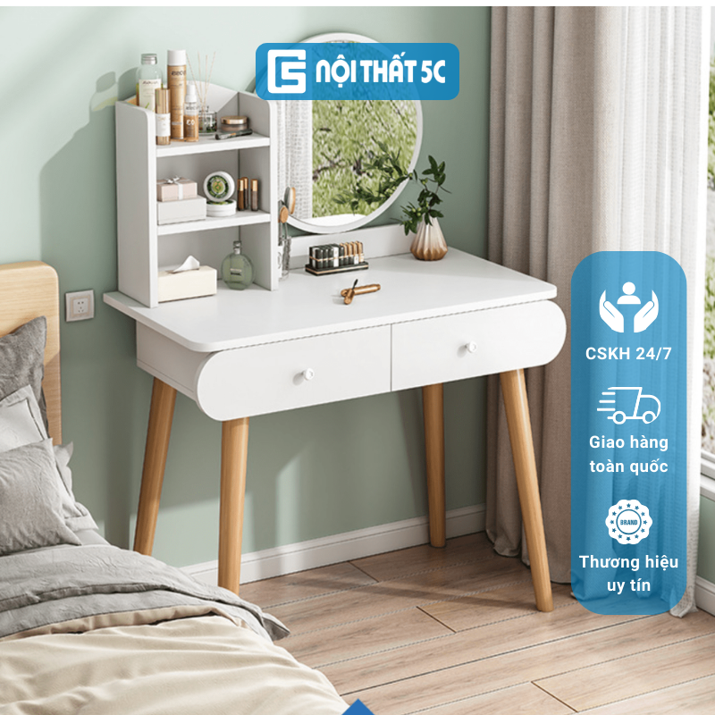 Bàn trang điểm kèm gương tích hợp đèn LED và kệ để đồ tiện lợi, Bàn phấn