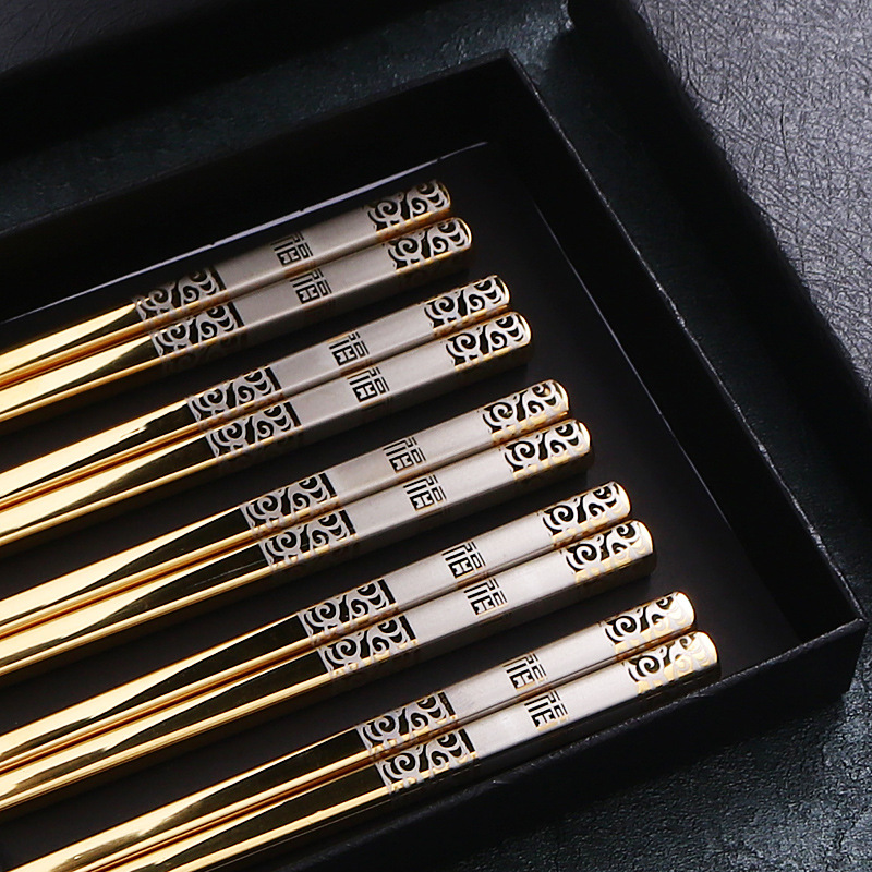 Đũa Inox 304 hàn quốc 5 đôi chống trơn trượt cao cấp mạ vàng mạ titanium sang trọng cho gia đình