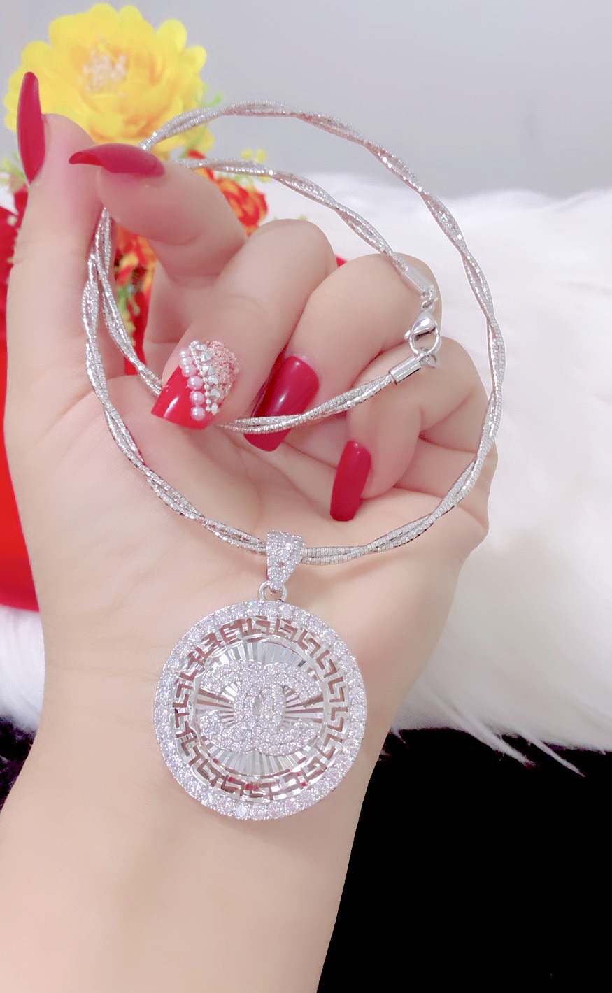 Kiềng cổ mặt xoàn mạ bạch kim cao cấp P642