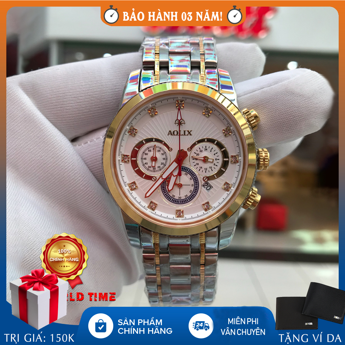 Đồng hồ nam Aolix AL7049G, full hộp, thẻ bảo hành hãng 3 năm, kính sapphire chống xước, chống nước