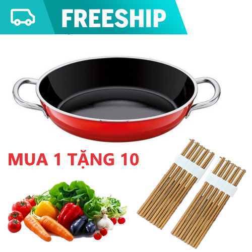 [HCM][MUA 1 TẶNG 10] - Chảo chống dính 2 quai 22 cm THAIGIA - tặng 10 đôi đũa cao cấp/Chảo đáy bằng chống trượt cao cấp