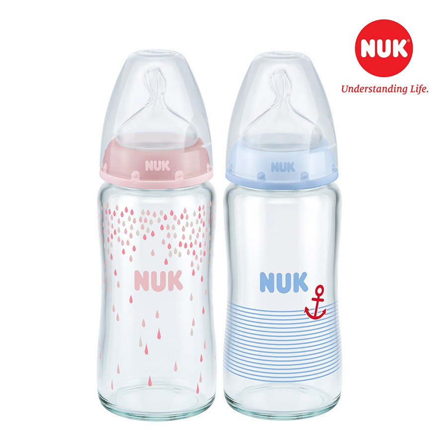 Bình sữa nuk thủy tinh 240ml núm ti silicone s1 - m