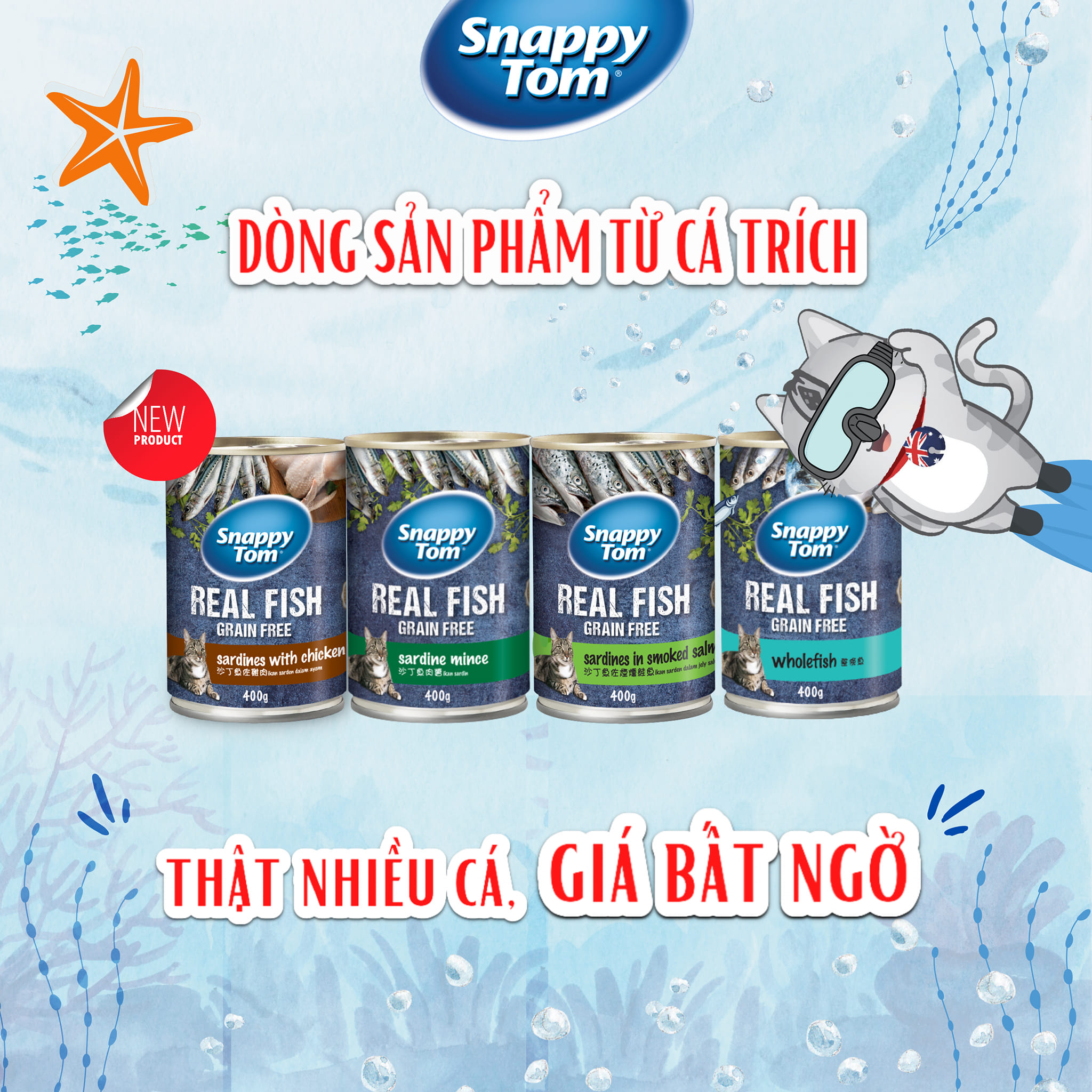 Pate snappy tom lon 400g real fish - pate cho mèo snappy tom từ cá trích thật