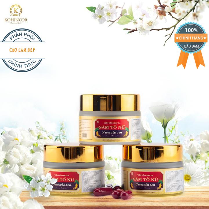 Viên uống đẹp da, trị nám, tăng size vòng 1, loại bỏ mỡ thừa, thải độc cơ thể, cải thiện sinh lý nữ Sâm Tố Nữ Puecolazen (3 lọ x 15 viên)