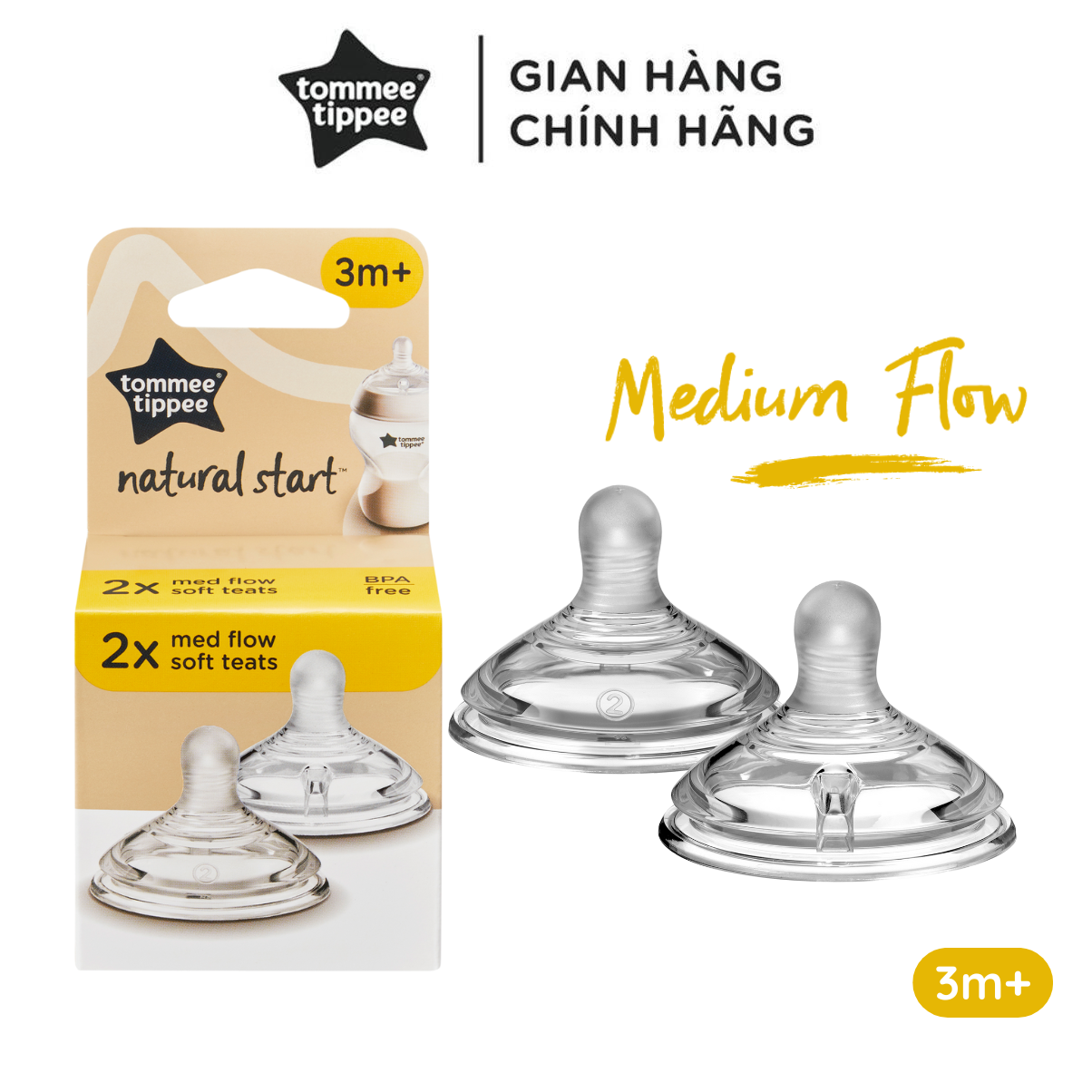 Núm ty silicon siêu mềm tự nhiên cho bé Tommee Tippee Natural Start Medium Flow 3-6 tháng (vỉ đôi, tách lẻ)