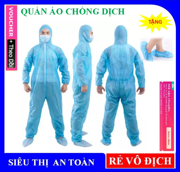 [ Bán chạy ] Quần áo phòng dịch, quần áo chống dịch vải không dệt kháng khuẩn - Tặng bọc giày kháng khuẩn