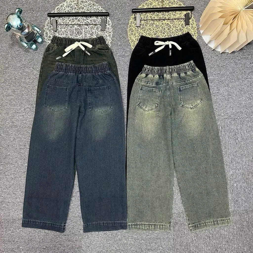 Quần Jean Nữ Ống Suông Cạp Chun Lưng Cao Năng Động Cá Tính, Chất Jean Thổ Dày Dặn Mềm Mịn [M38]