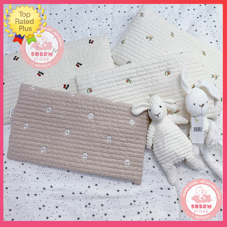 Gối dot to dot hàn quốc thêu họa tiết hình chữ nhật chất liệu cotton và bông organic siêu nhẹ an toàn cho bé - sukem shop