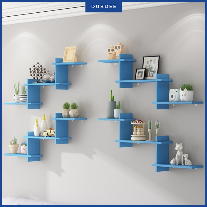 Kệ Gỗ Bậc Thang 3 Tầng Trang Trí Treo Tường Bằng Ke Đỡ Nhựa Đinh 4 Chân Không Cần Khoan Dubdee (Đầy Đủ Phụ Kiện Dễ Treo, Nhiều Màu)