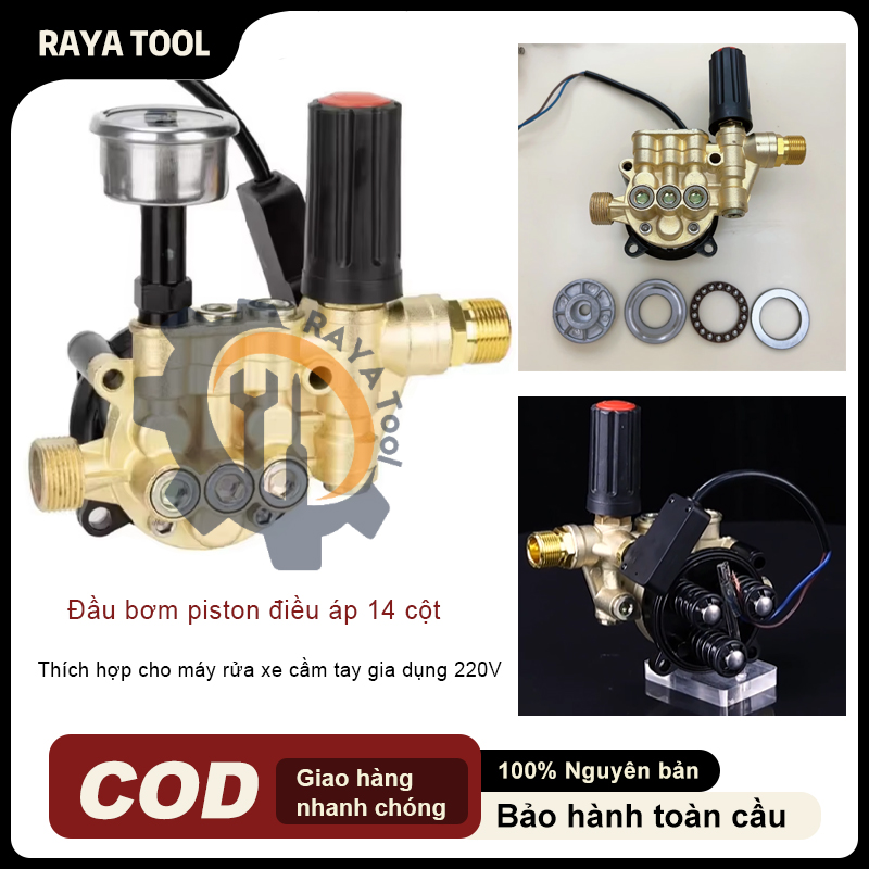 Bộ đầu bơm máy rửa xe mini, cao áp có chỉnh áp| Đầu bơm máy rửa xe gia đình, kèm rơ le điện