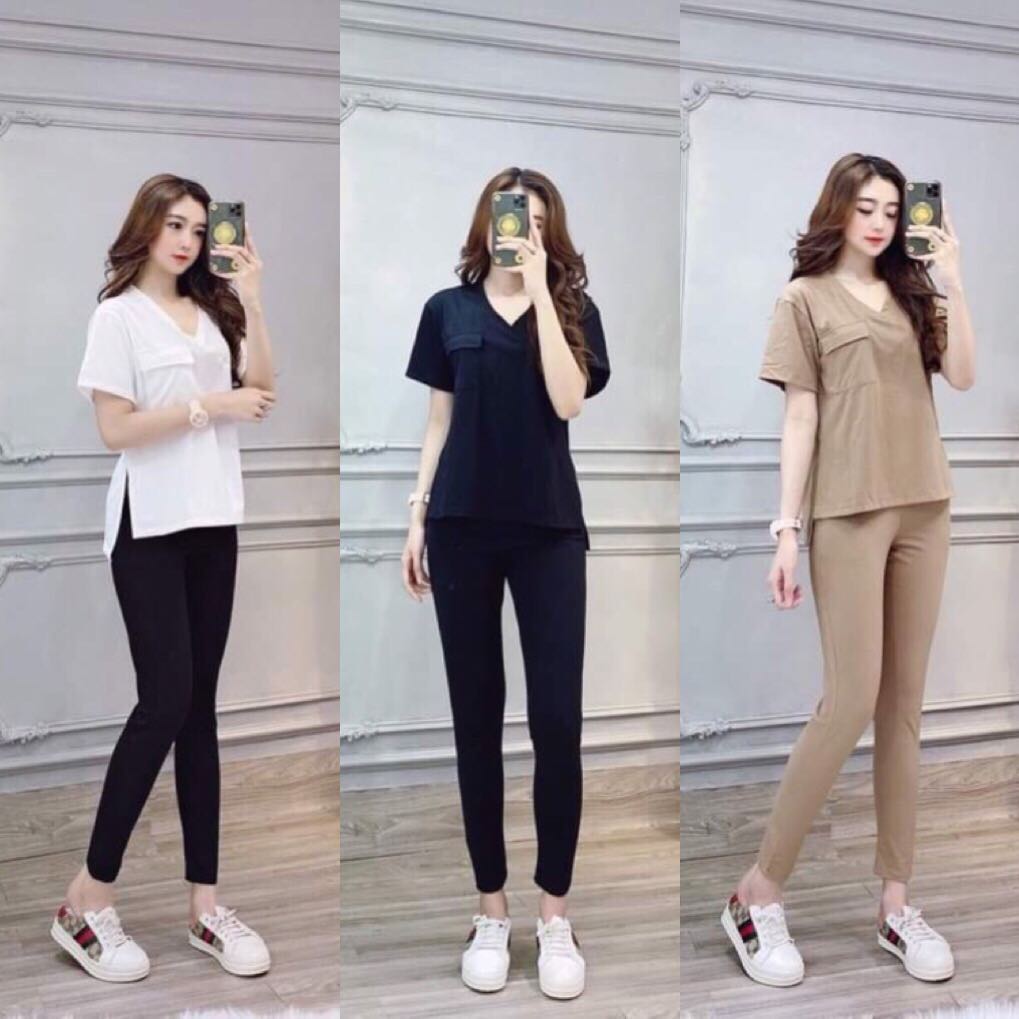 Set bộ thời trang dài xẻ tà phối túi siêu dễ thương size 40kg-75kg