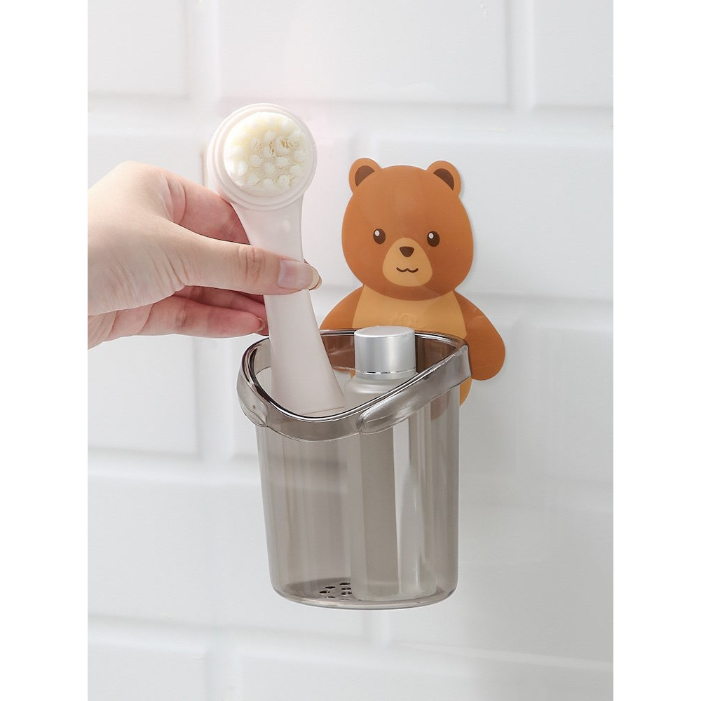 Cốc gấu dán tường đựng bàn chải, dán bàn học đựng bút