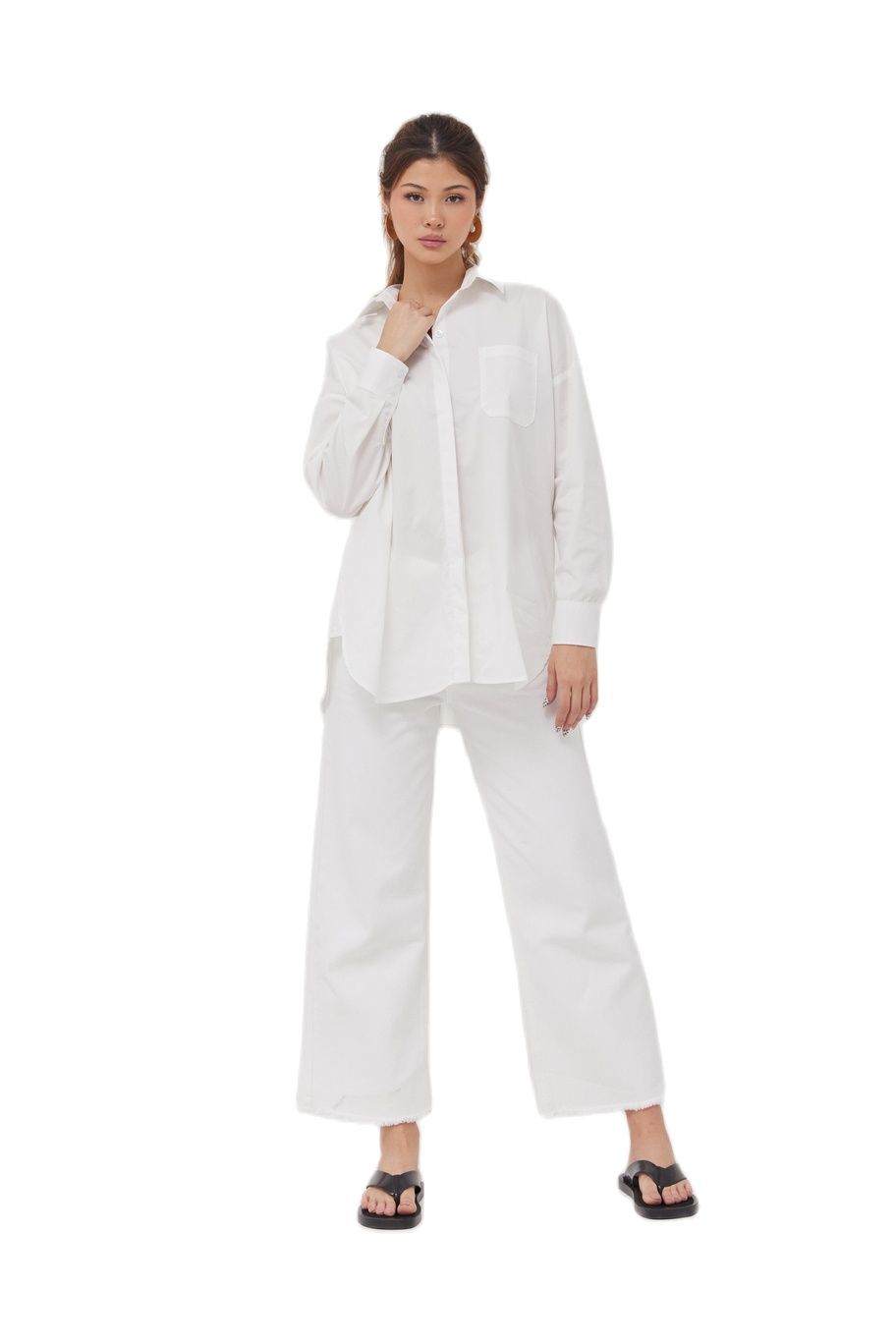 Áo sơ mi trắng vải kate mềm, là min - "boyfriend" shirt - white