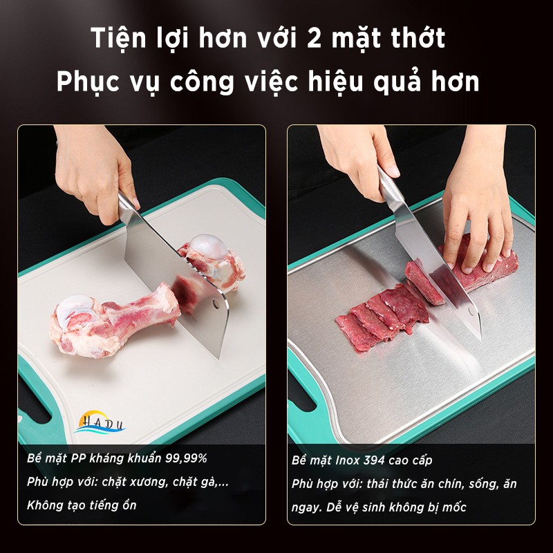 Thớt inox 304 cao cấp thớt kháng khuẩn size lớn 2 mặt dày hadu