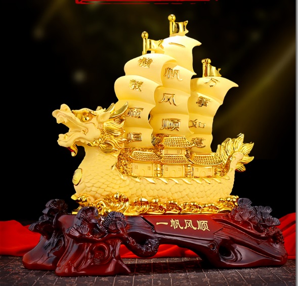 Thuận Buồm Xuôi Gió Thuyền Buồm Rồng Phong Thủy Mạ Vàng Cao Cấp