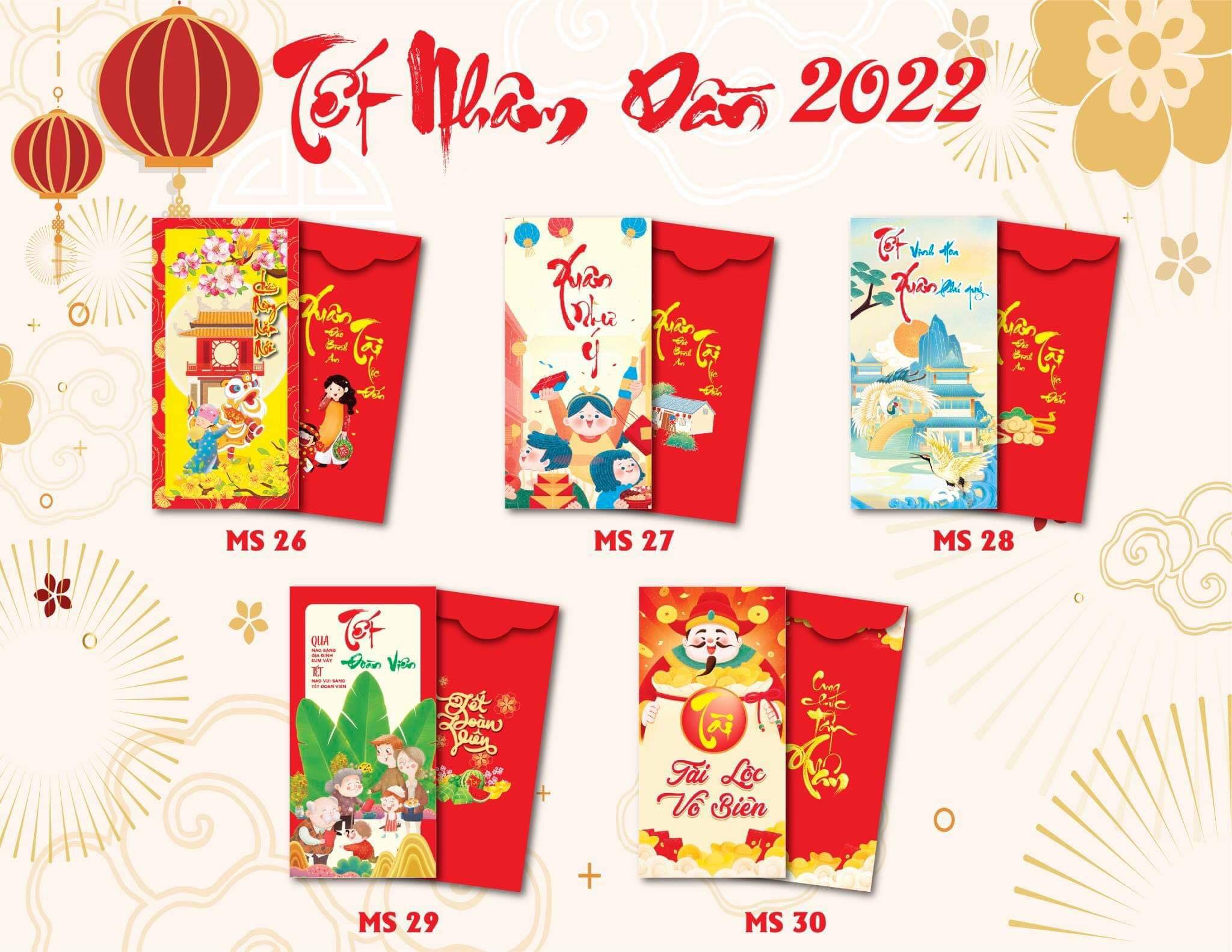 Combo 50 bao lì xì tết 2022 kèm túi bóng đủ mẫu