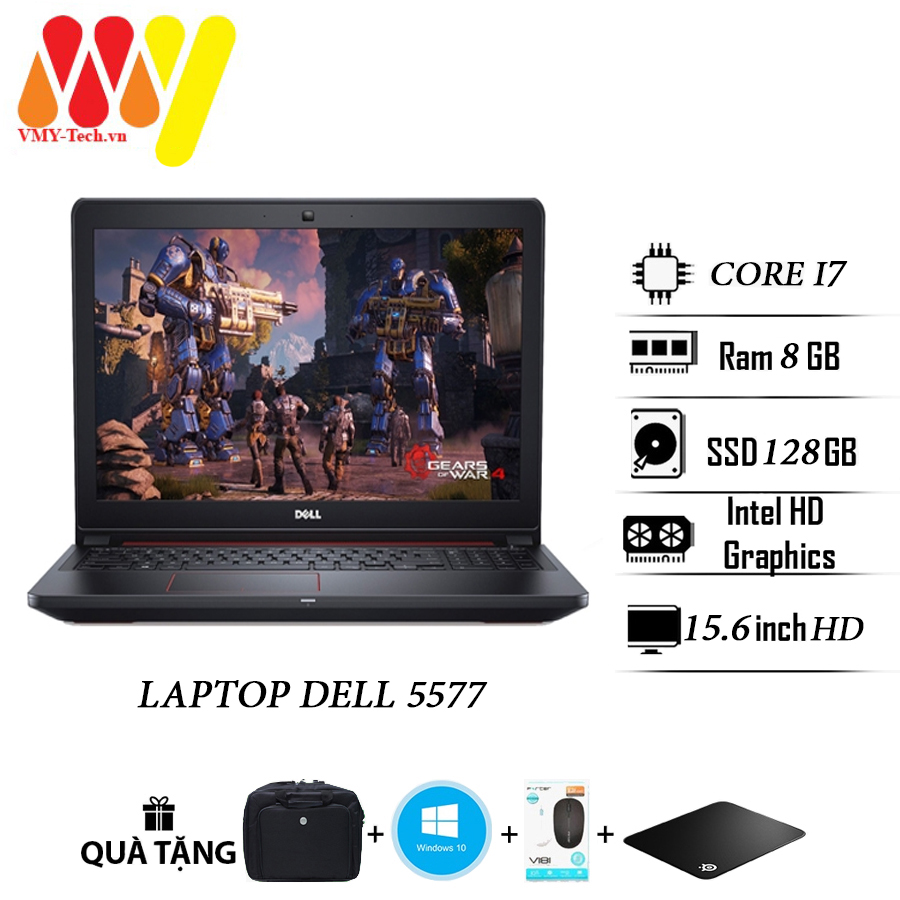 Laptop Dell Inspiron 5577 cấu hình cao Core i7, Ram 8gb, ổ cứng SSD 128gb + 500gb, card rời VGA, màn 15.6 FullHD, laptop lướt zin 99% giá tốt