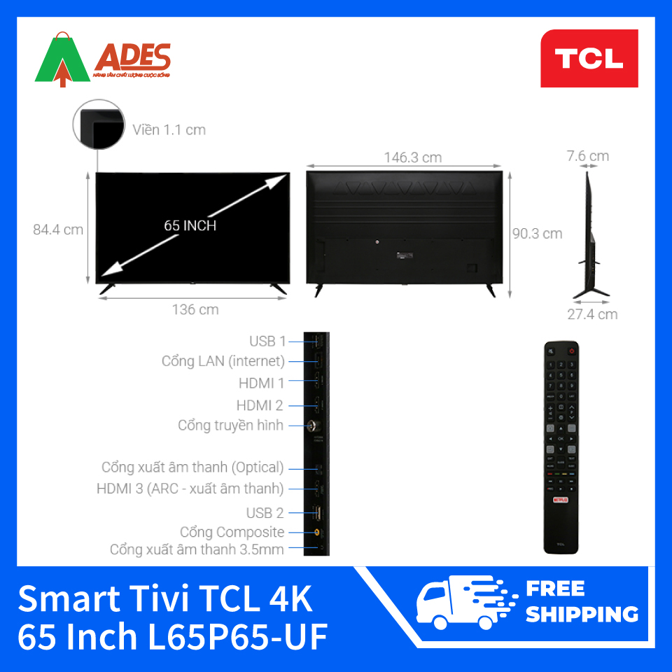Smart Tivi TCL 4K 65 Inch L65P65-UF
