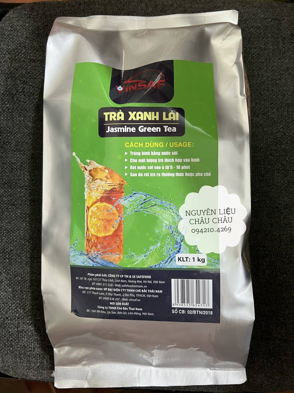 Trà xanh hương nhài vinsaf gói 1kg - hương thơm nhẹ, vị ngọt dịu ít chát làm trà chanh thơm ngon