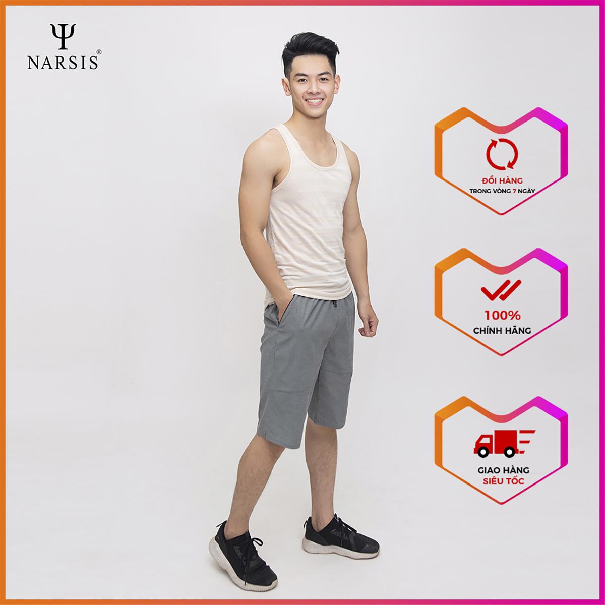 Áo thun ba lỗ nam Narsis D4043 màu vàng kẻ