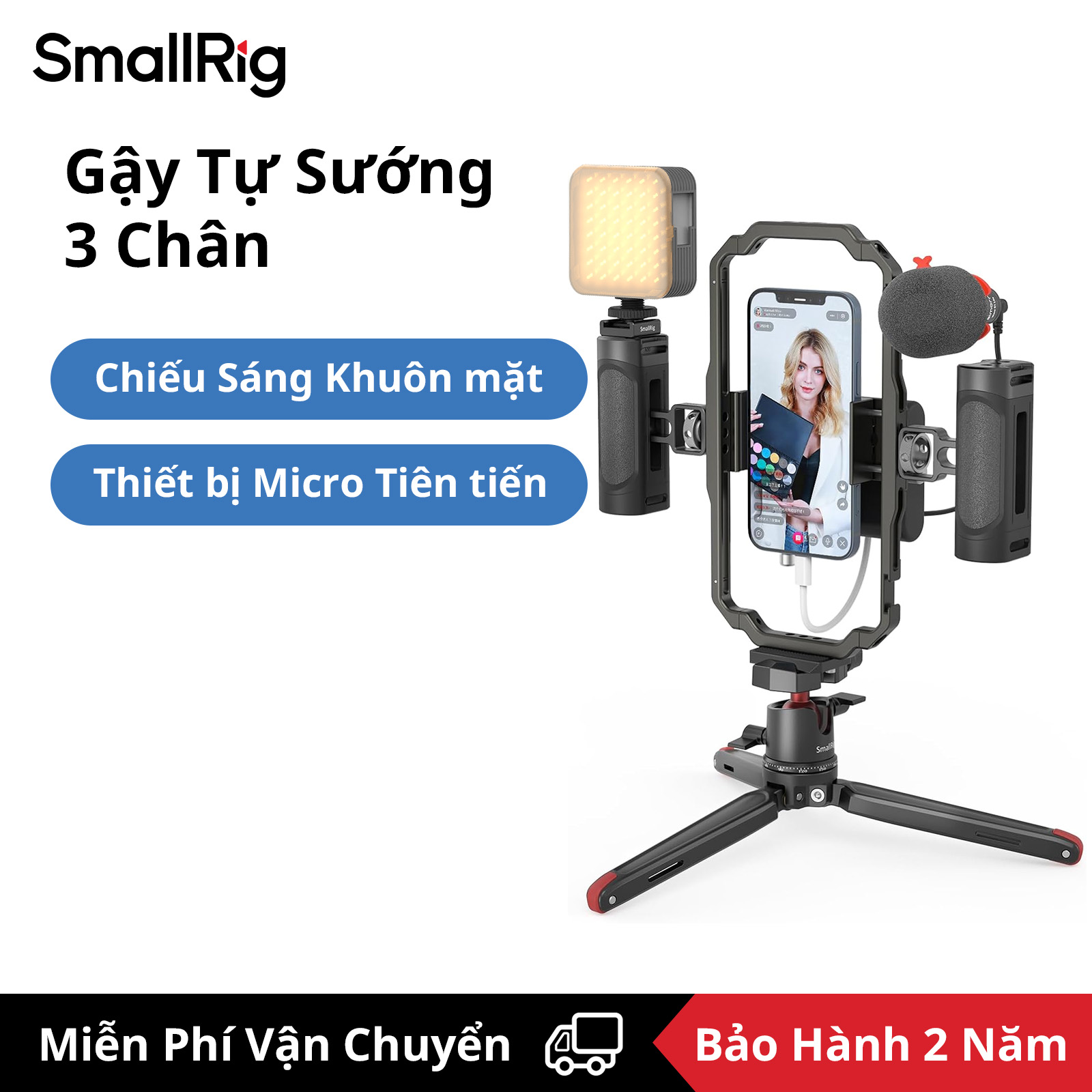 Smallrig tripod điện thoại gậy live stream thiết bị vlog với đèn đa màu led đèn trợ sáng studio mic thu âm livestream đế tripod cho máy ảnh dslr 3384