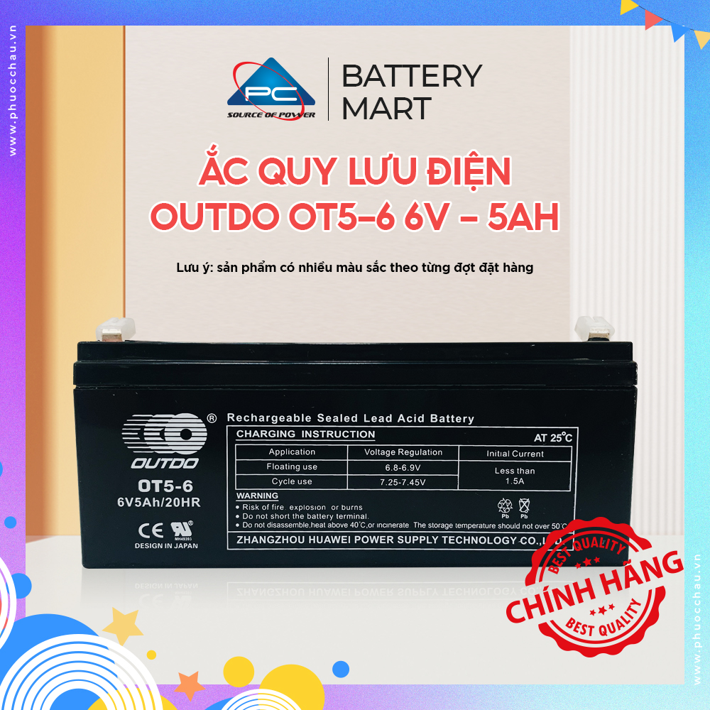 Ắc quy lưu điện outdo ot5-6 6v - 5ah dùng cho cân điện tử, đồ chơi trẻ em