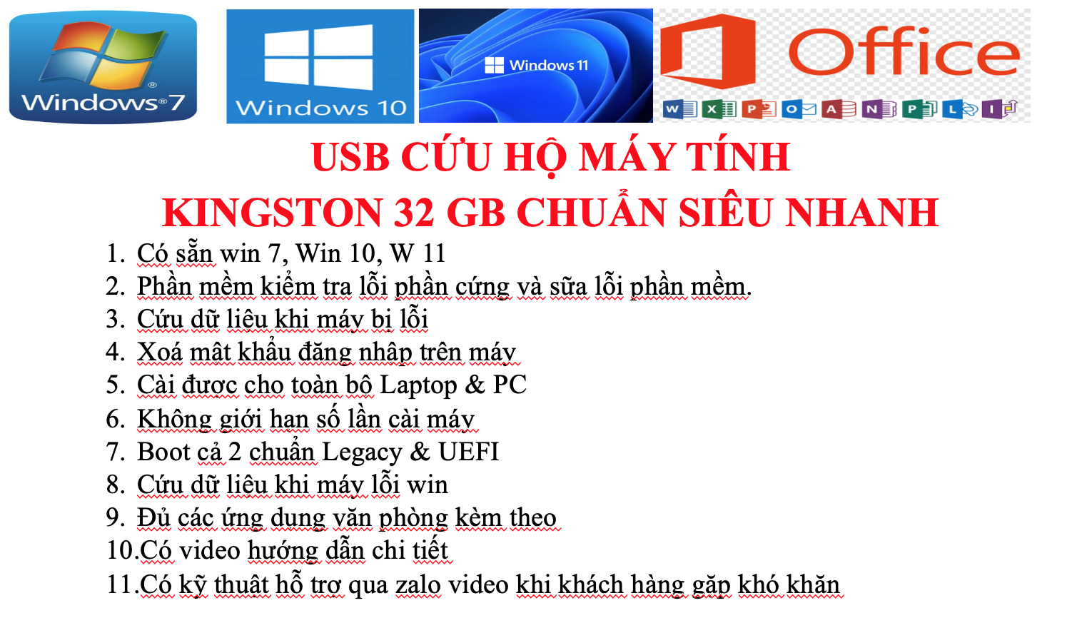 Usb Boot Cài Win Cứu Hộ Laptop, PC Win 7.10.11 – 32GB chuẩn nhanh