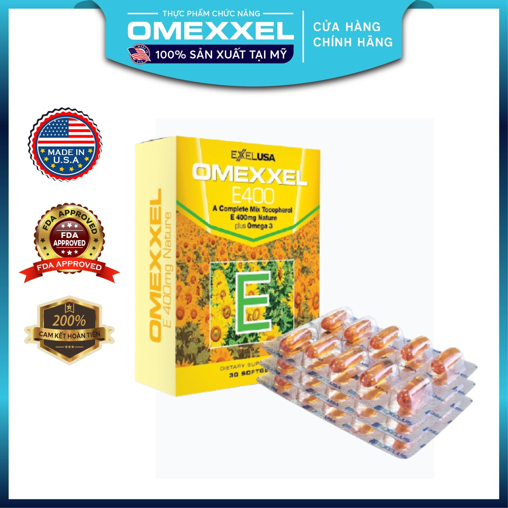 [HCM]Viên uống bổ sung Vitamin E giúp đẹp da chống lão hóa hỗ trợ tim mạch Omexxel E400 (30 viên) - Xuất xứ Mỹ