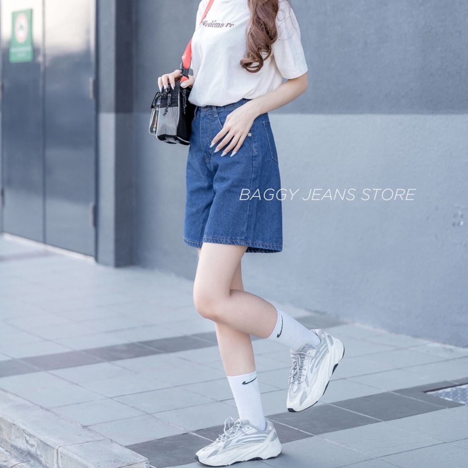 Quần short ngố jean lững ống rộng lai cuốn phong cách ulzzang có bỏ sỉ