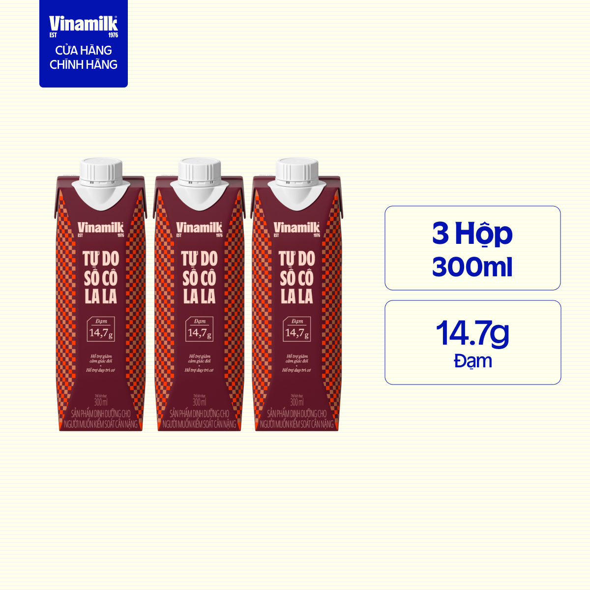 Combo 3 hộp Sữa dinh dưỡng Tự Do Sôcôla Vinamilk - 300ml